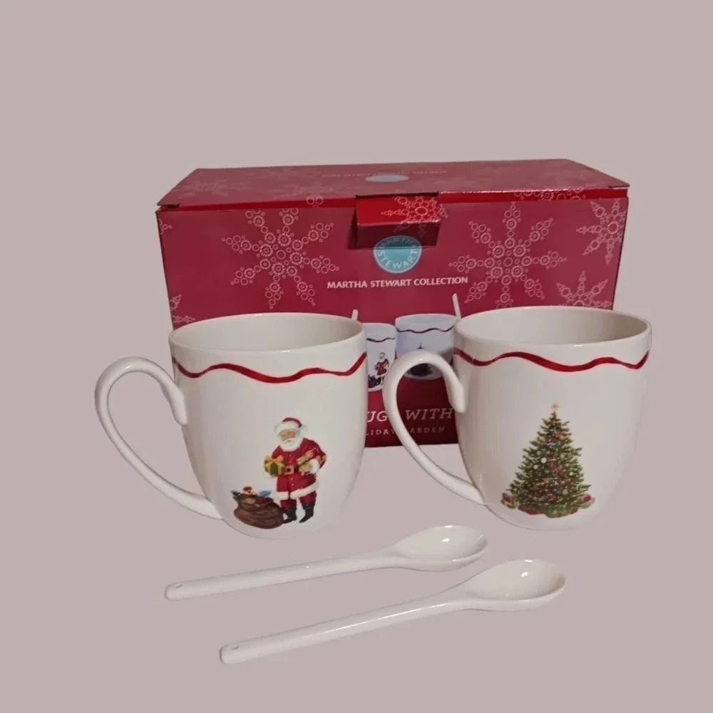 Martha Stewart set of 2 mugs with spoons
